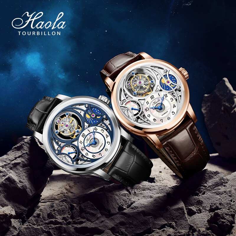 Haofa-reloj Mecnico Con Movimiento Tourbillon Para Hombre Crongrafo Masculino Con Zafiro Moonphase Tourbillon 2022 - Relojes Mecnicos -