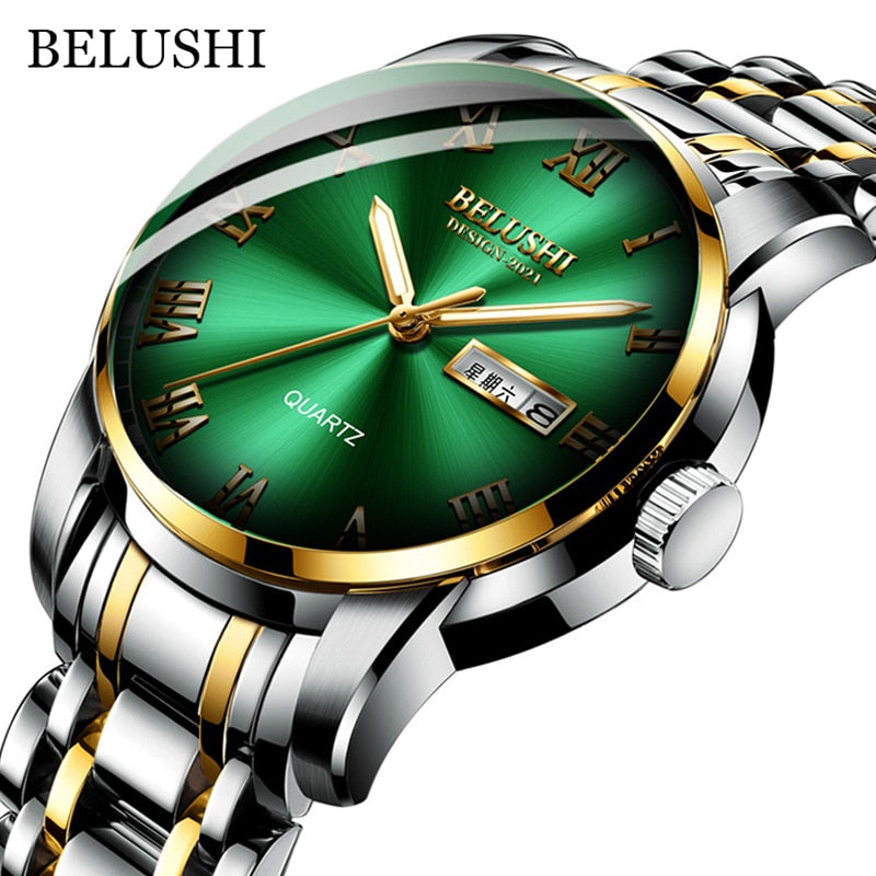 BELUSHI-Reloj de pulsera de cuarzo deportivo para hombre, cronógrafo de acero inoxidable con fecha, luminoso, resistente al agua, de lujo