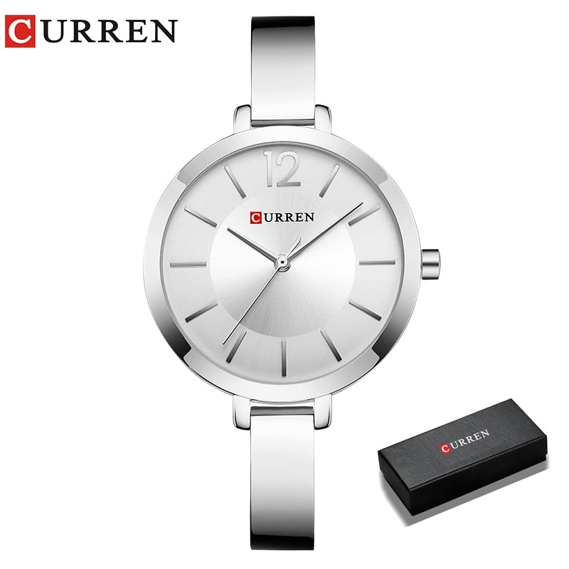 CURREN-Relojes de moda, dorados, para mujer, de acero inox., ultrafino, cuarzo, romántico.