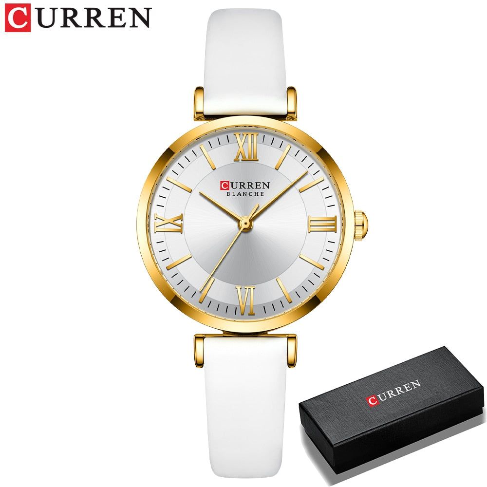 CURREN ⌚️🎁 - Un reloj de cuarzo y cuero femenino, clásico y de moda, con una caja ideal como regalo 🎀💝.