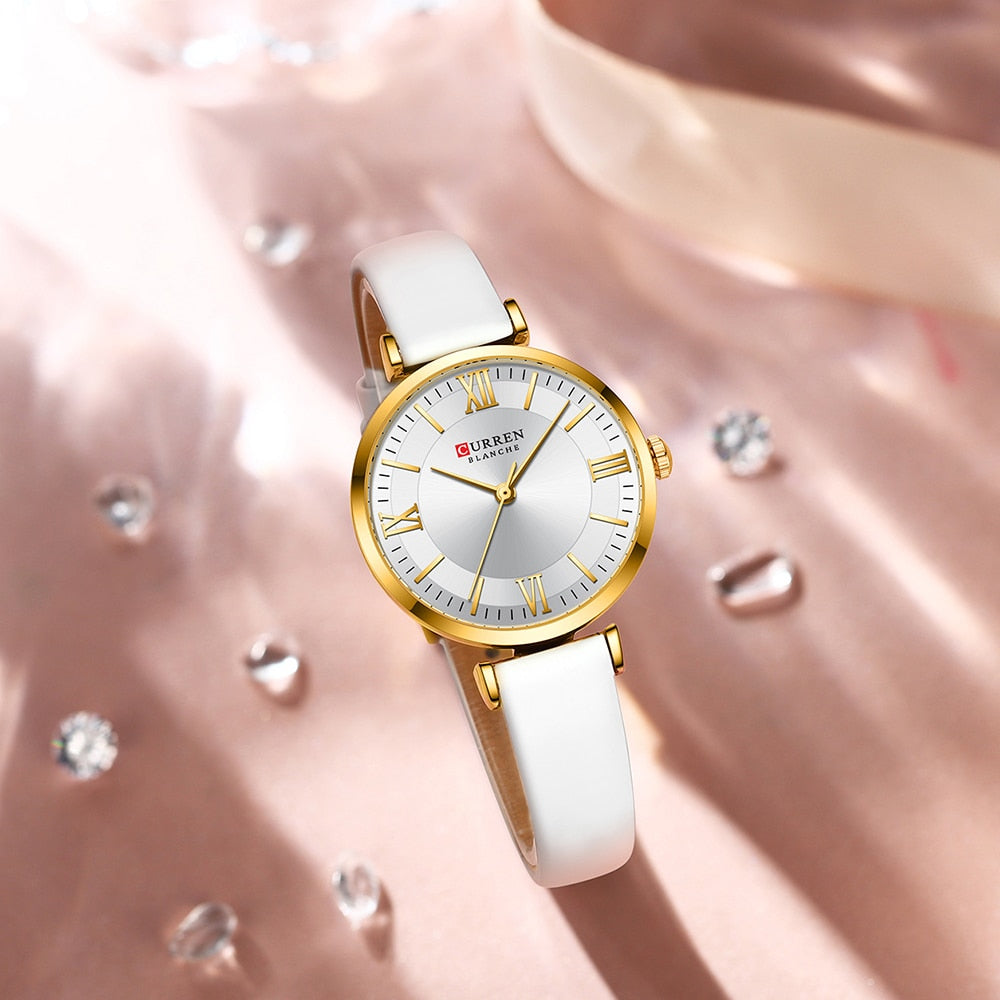 CURREN ⌚️🎁 - Un reloj de cuarzo y cuero femenino, clásico y de moda, con una caja ideal como regalo 🎀💝.