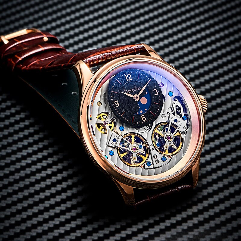 Bestdon-reloj con doble mecanismo Tourbillon para hombre, accesorio masculino de pulsera resistente al agua con mecanismo automático, complemento mecánico suizo de marca de lujo, 7164