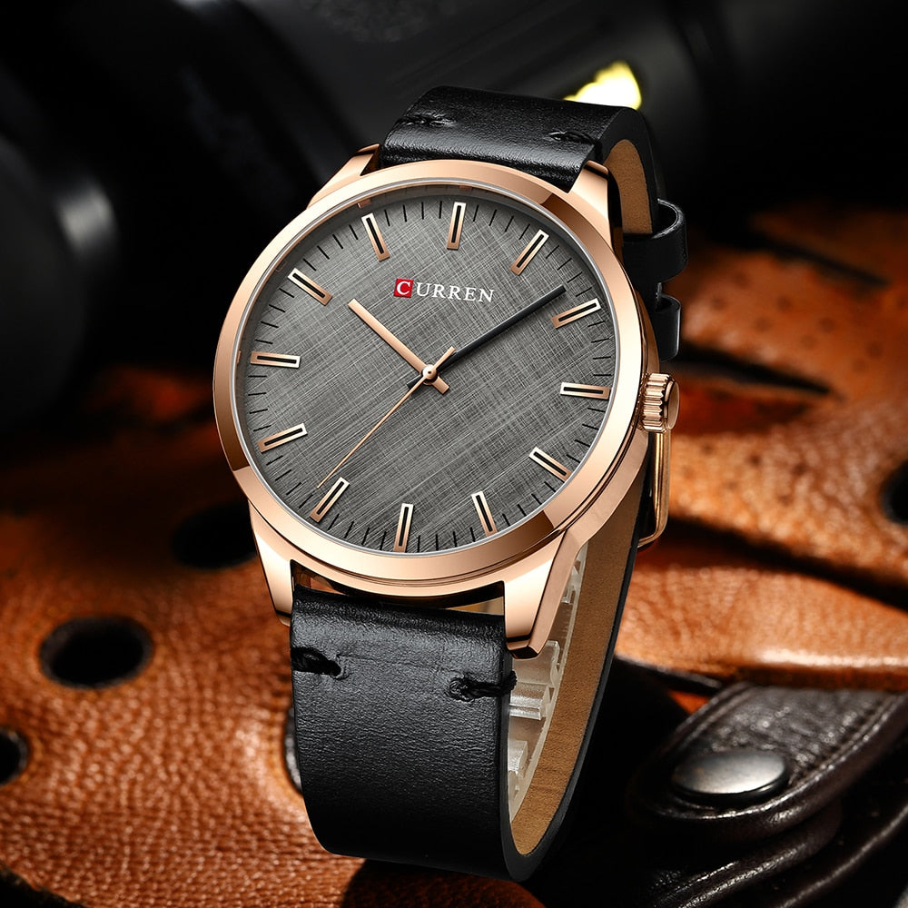 CURREN-Reloj de pulsera de cuarzo para hombre, cronógrafo clásico informal de cuero, color negro, sencillo. CON CAJA DE REGALO