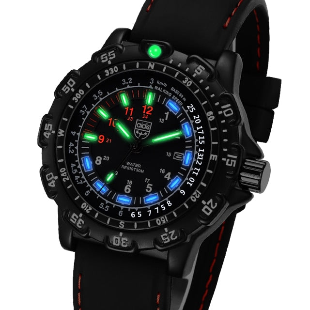 Reloj de pulsera de cuarzo para hombre crongrafo de silicona negra resistente al agua hasta 50M con tubo luminoso para deportes al aire libre