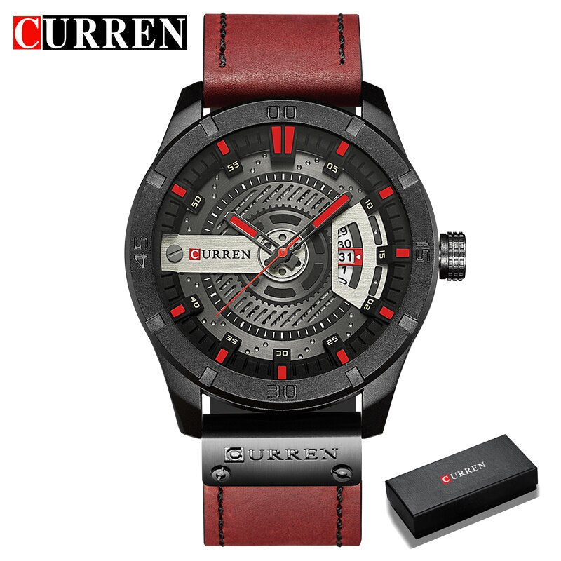CURREN hombres relojes deportivos militares cuero. CAJA DE REGALO.