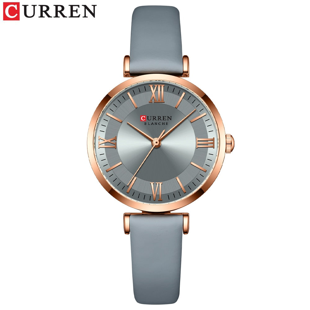CURREN ⌚️🎁 - Un reloj de cuarzo y cuero femenino, clásico y de moda, con una caja ideal como regalo 🎀💝.