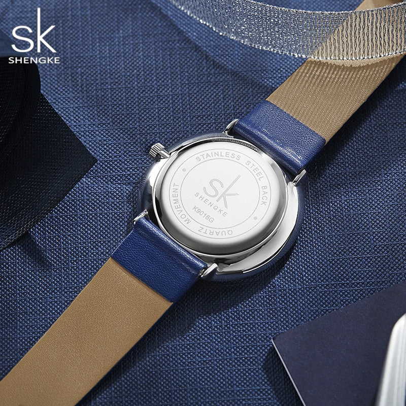 ShengKe Moda Relojes para Parejas, para Hombres y Mujeres, Casual con Correa de Cuero, Reloj de Cuarzo para Mujeres, Reloj de Vestir para Parejas, Relogios Femininos.