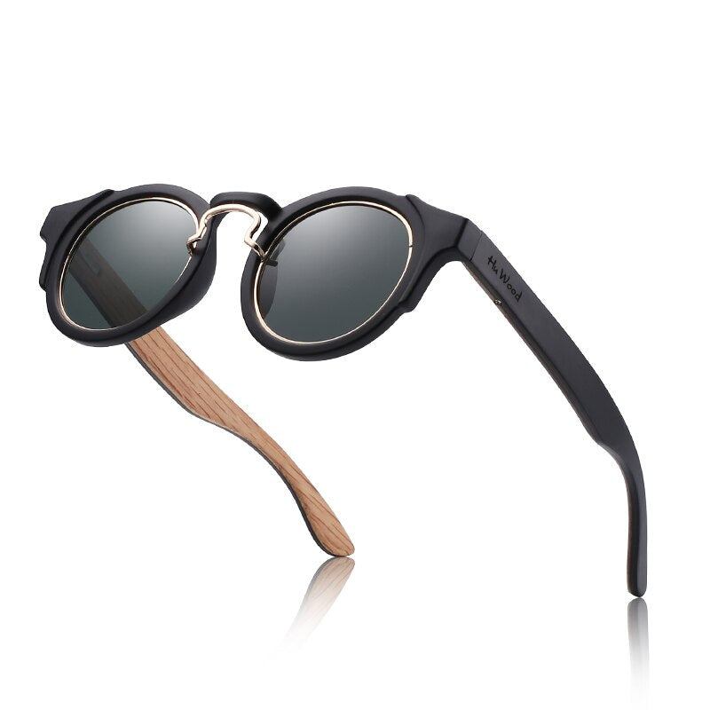 Hu Wood-gafas de sol redondas Steampunk para hombre y mujer, lentes de moda de diseñador de marca, montura Retro, gafas de sol Vintage, alta calidad, UV 400