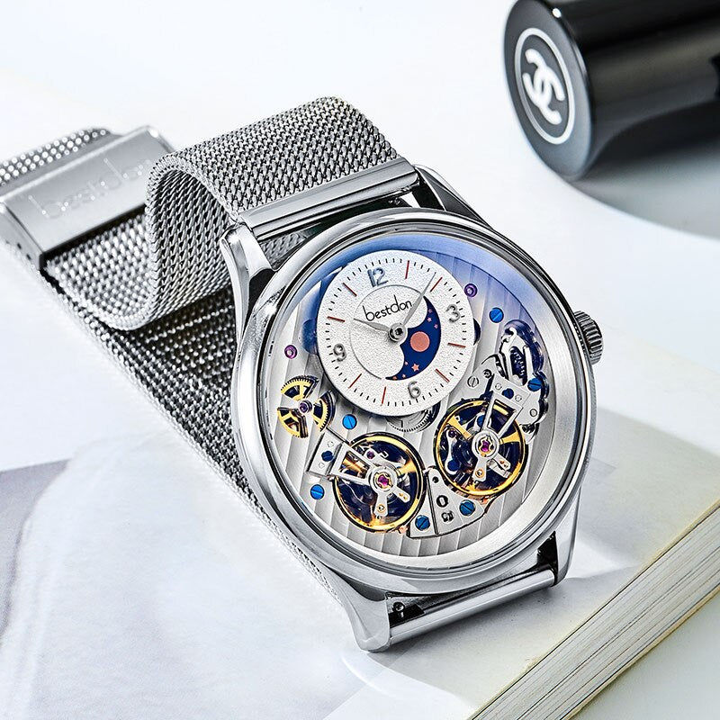 Bestdon-reloj con doble mecanismo Tourbillon para hombre, accesorio masculino de pulsera resistente al agua con mecanismo automático, complemento mecánico suizo de marca de lujo, 7164
