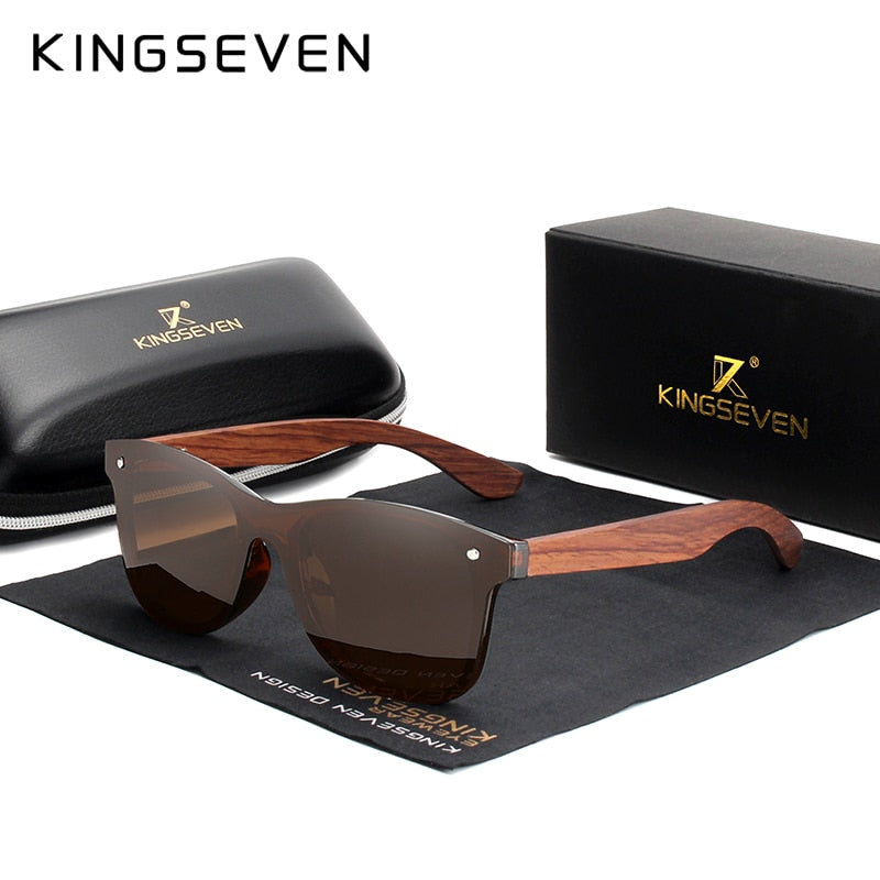 KINGSEVEN 🌳 Gafas de sol polarizadas hechas a mano 🕶️🌞, lentes de madera de nogal negro 🌲, protección UV400 ☀️, sin montura 🔄, estilo retro 🕰️. ¡Un toque único para tu look! 🌟