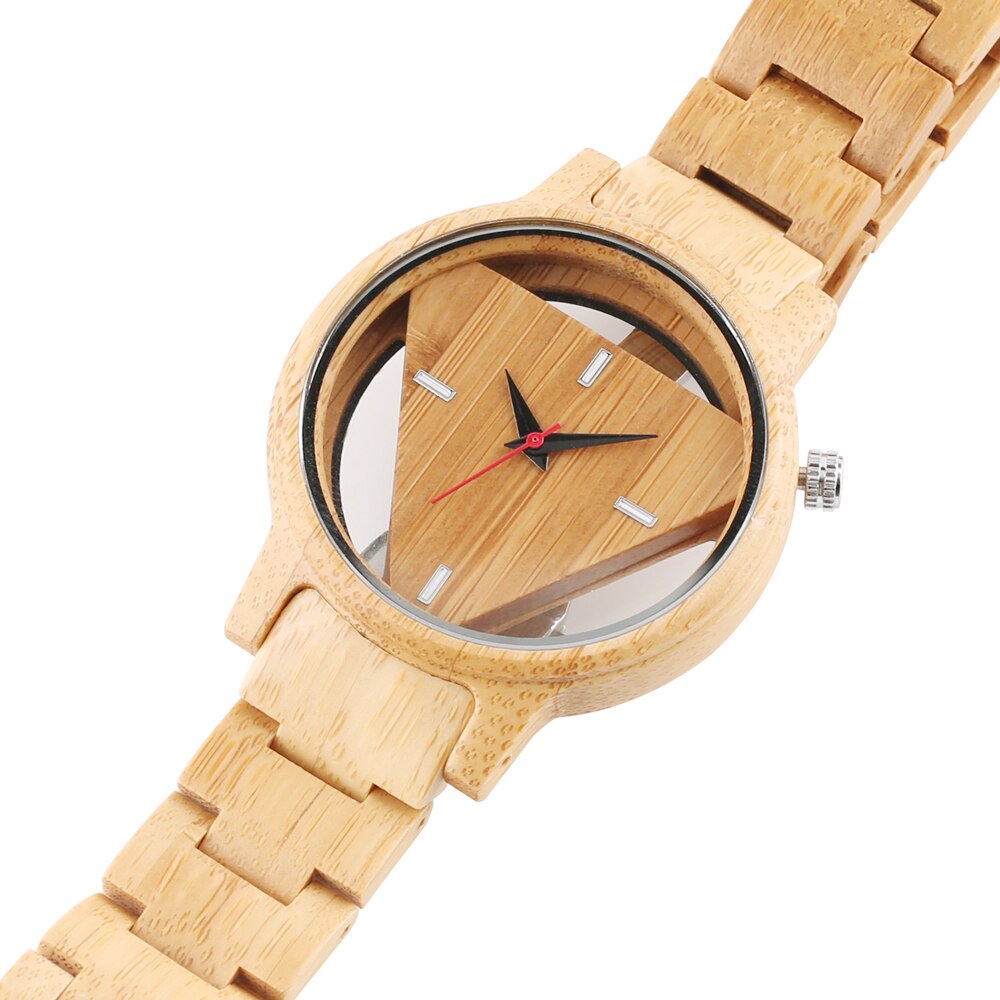 WOOD watch ¡Reloj de Madera Único con Triángulo Geométrico Invertido! Reloj de cuarzo de madera con esfera creativa y hueca. ¡Un diseño original y moderno para hombres! ⌚🔲🌳