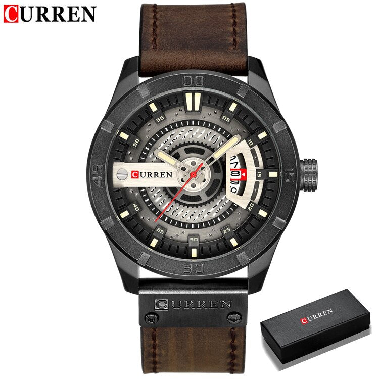 CURREN hombres relojes deportivos militares cuero. CAJA DE REGALO.
