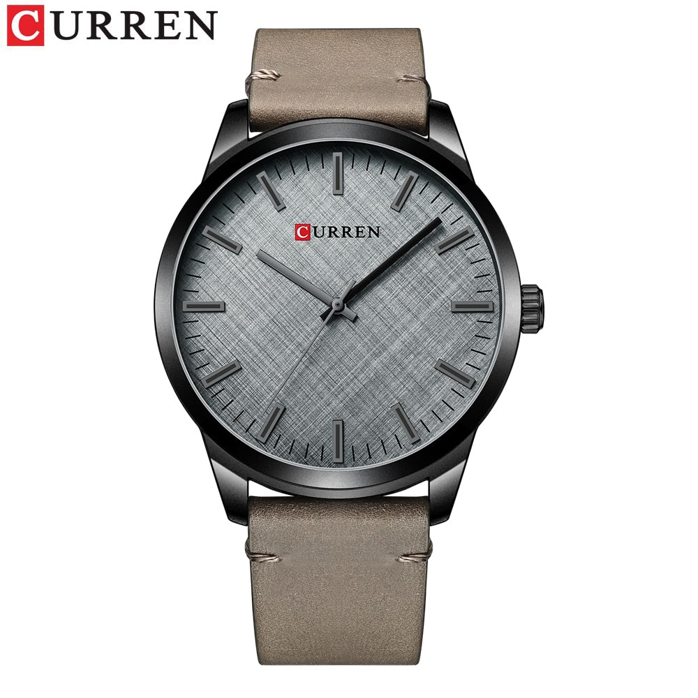 CURREN-Reloj de pulsera de cuarzo para hombre, cronógrafo clásico informal de cuero, color negro, sencillo. CON CAJA DE REGALO
