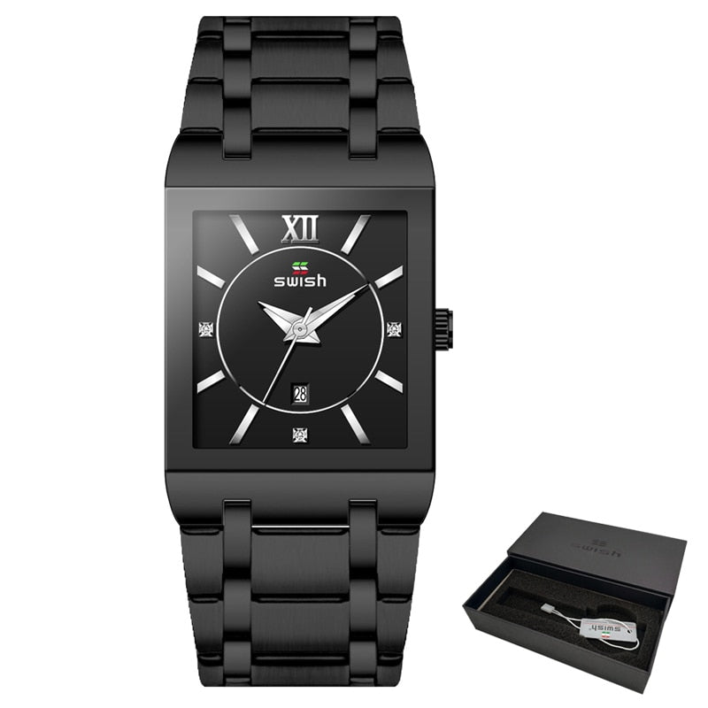 SWISH "Reloj de Pulsera de Lujo para Mujer, Elegante y Dorado. Moda de Reloj Cuadrado con Movimiento de Cuarzo. Reloj Femenino con Diamantes, de Marca Top de Lujo."