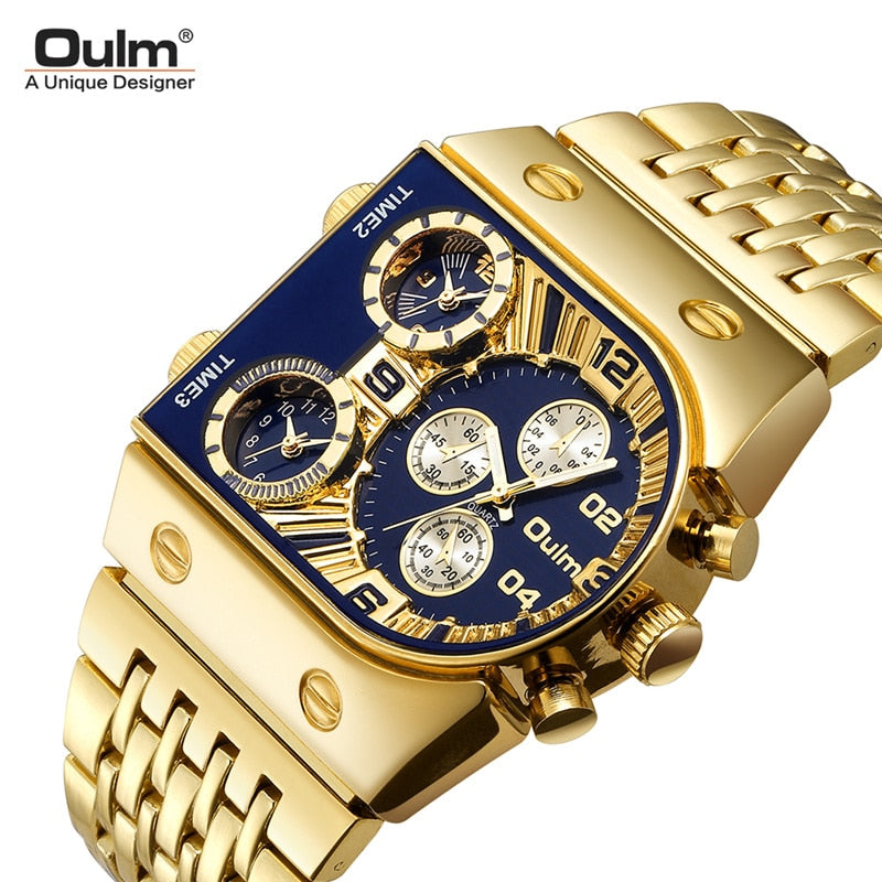 Oulm 🆕⌚️ Reloj de cuarzo para hombres, resistente al agua y estilo militar. Lujo en acero inoxidable dorado. Perfecto para los hombres. 🏅🆎 #RelojDeCuarzo #ResistenteAlAgua #EstiloMilitar #Lujo #AceroInoxidableDorado #RelojMasculino