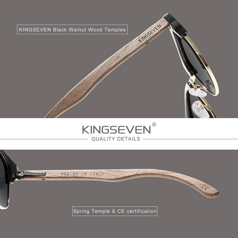 KINGSEVEN 🌳🕶️ Gafas de sol polarizadas hechas a mano para hombre y mujer. Lentes de madera de nogal negro, protección UV400, sin montura, estilo retro para el 2023. 😎🌟