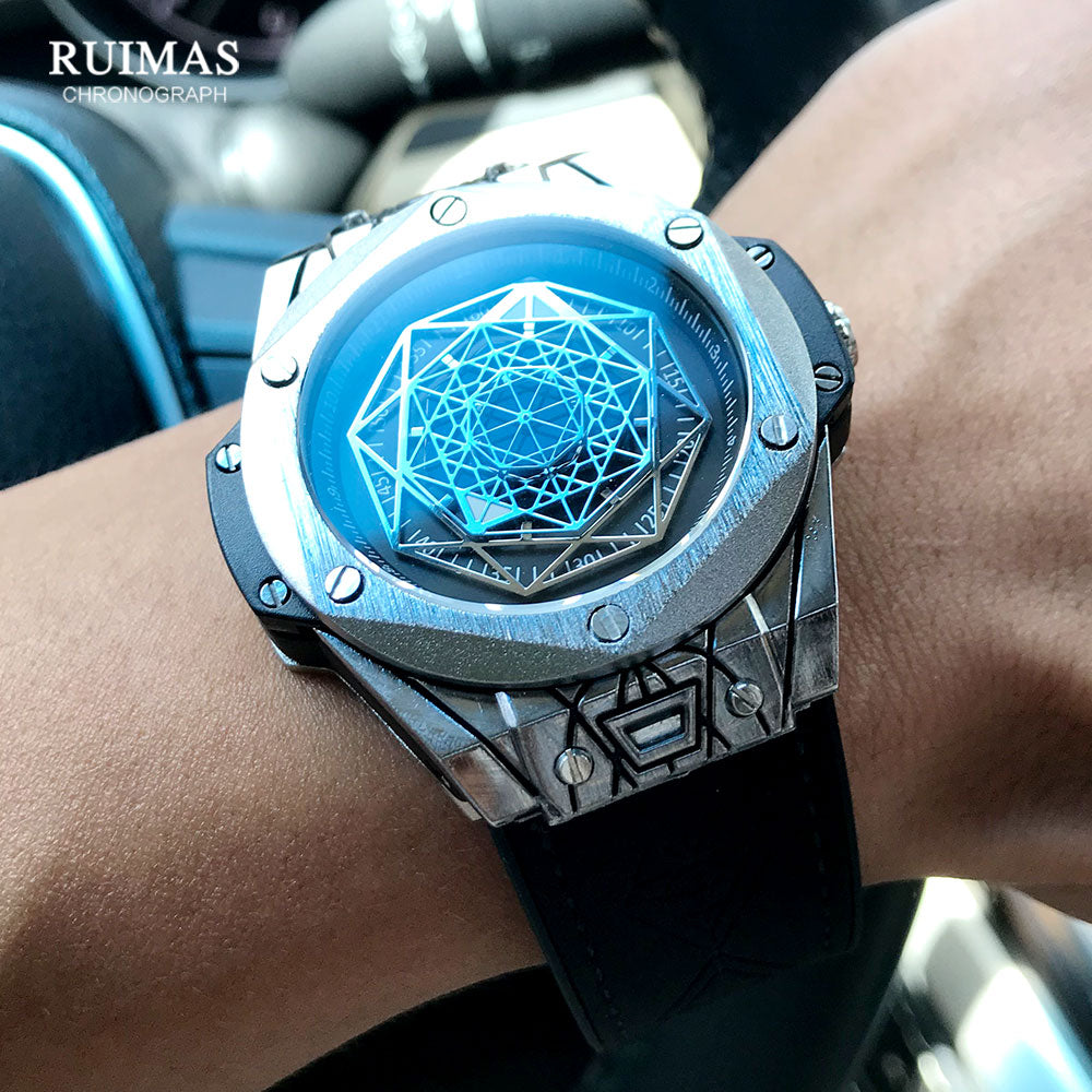 RUIMAS - Reloj deportivo de lujo para hombre, con estilo militar y correa de cuero. ¡El complemento perfecto para tus aventuras y actividades deportivas! 💪🏃‍♂️