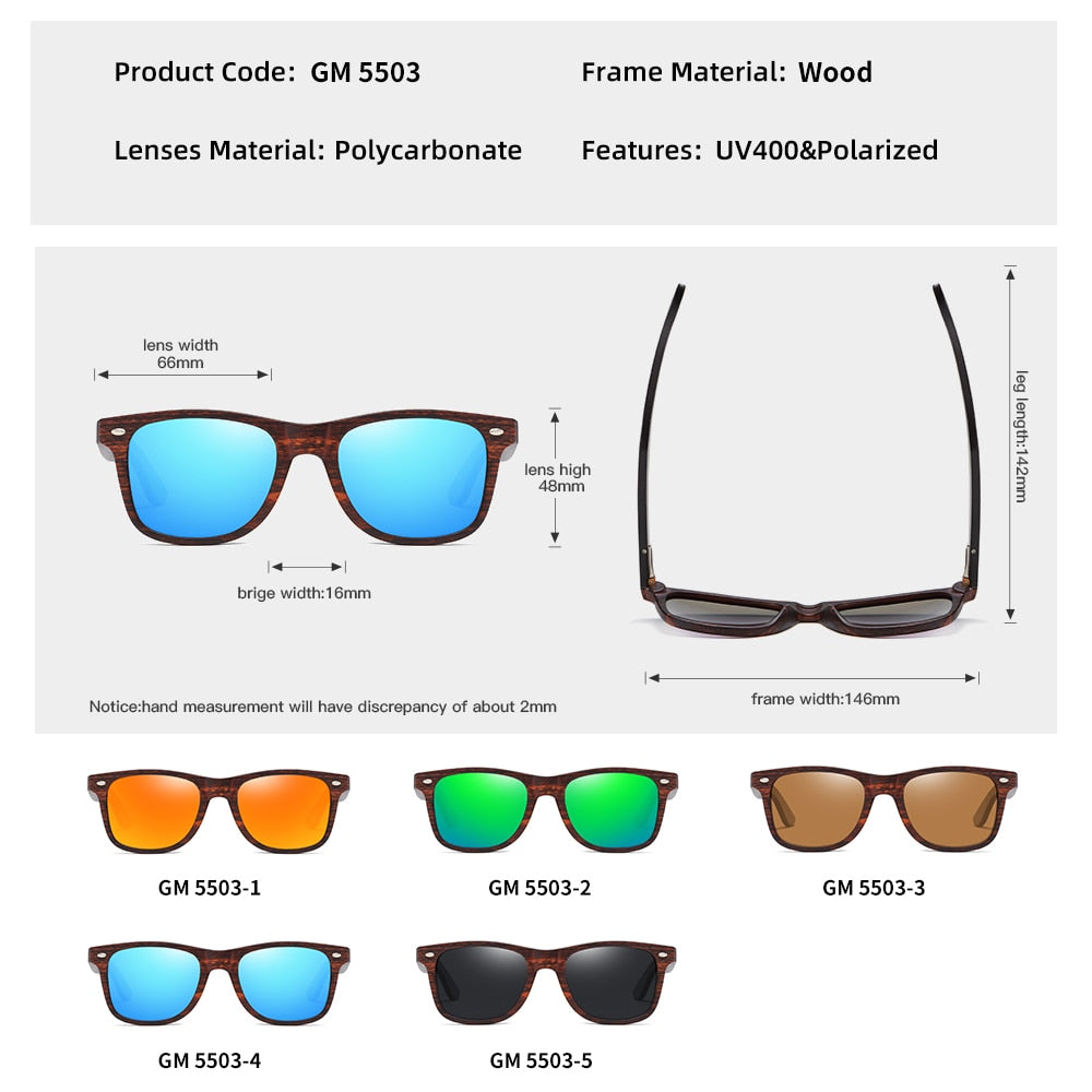 EZREAL 🕶️🌳😎 te presenta sus gafas de sol polarizadas de madera unisex. Lentes con protección UV400 y diseño de montura cuadrada. ¡Estilo y protección para tus ojos! 👓🌞