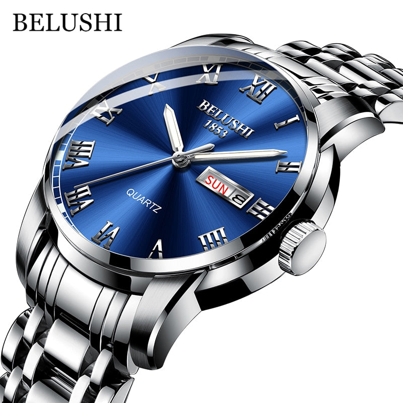 BELUSHI-Reloj de pulsera de cuarzo deportivo para hombre, cronógrafo de acero inoxidable con fecha, luminoso, resistente al agua, de lujo