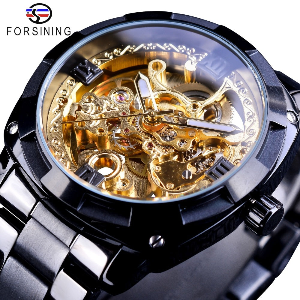 Forsining-relojes de plata con cierre plegable para hombre, relojes automáticos de Seguridad, de lujo, transparentes, manos luminosas