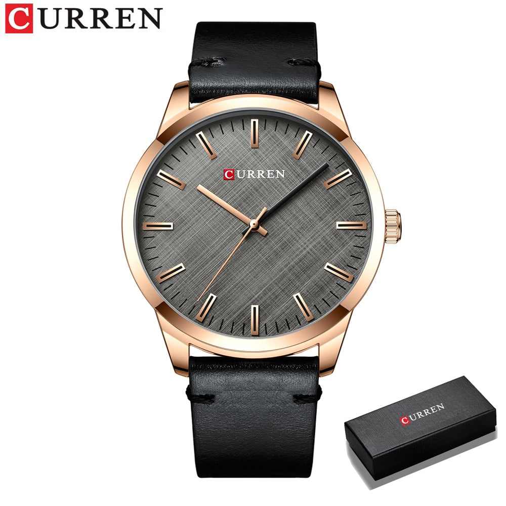 CURREN-Reloj de pulsera de cuarzo para hombre, cronógrafo clásico informal de cuero, color negro, sencillo. CON CAJA DE REGALO