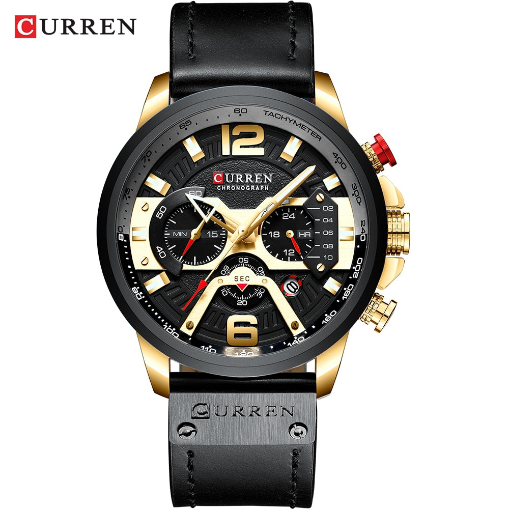 CURREN-relojes para hombre, con estilo informal y militar de lujo, cuenta con un cronógrafo de moda con correa de cuero. Con Caja ideal para regalar.