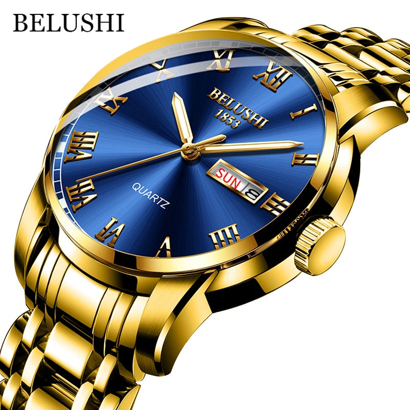 BELUSHI-Reloj de pulsera de cuarzo deportivo para hombre, cronógrafo de acero inoxidable con fecha, luminoso, resistente al agua, de lujo