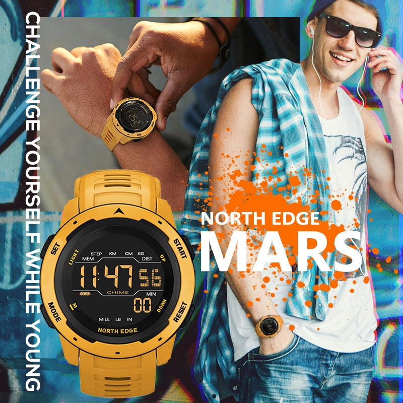 NORTH EDGE Men Digital Watch: Deportivo y resistente al agua 50M, con doble hora, podómetro y alarma. Reloj deportivo militar. ⌚💦🏃‍♂️🚀