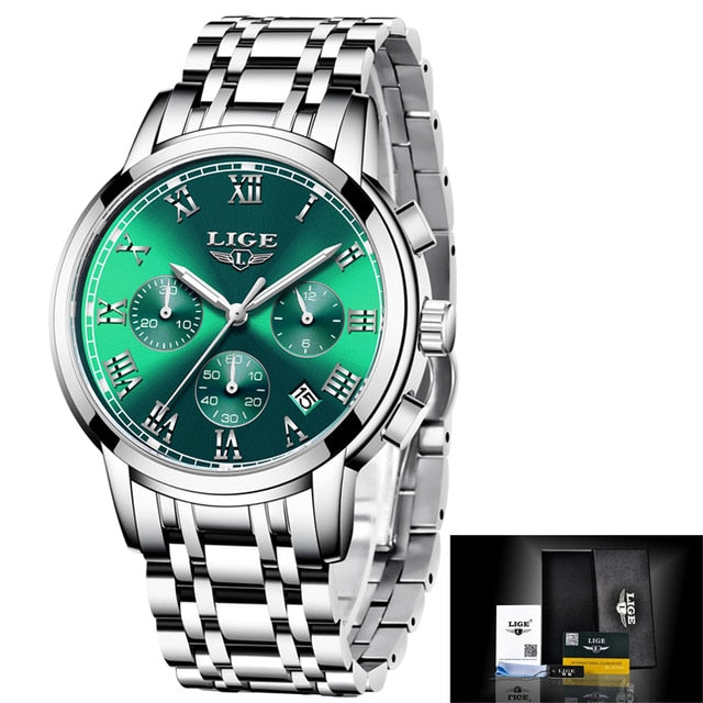 LIGE Relojes de pulsera de acero para mujer accesorio de lujo de marca superior creativo de cuarzo
