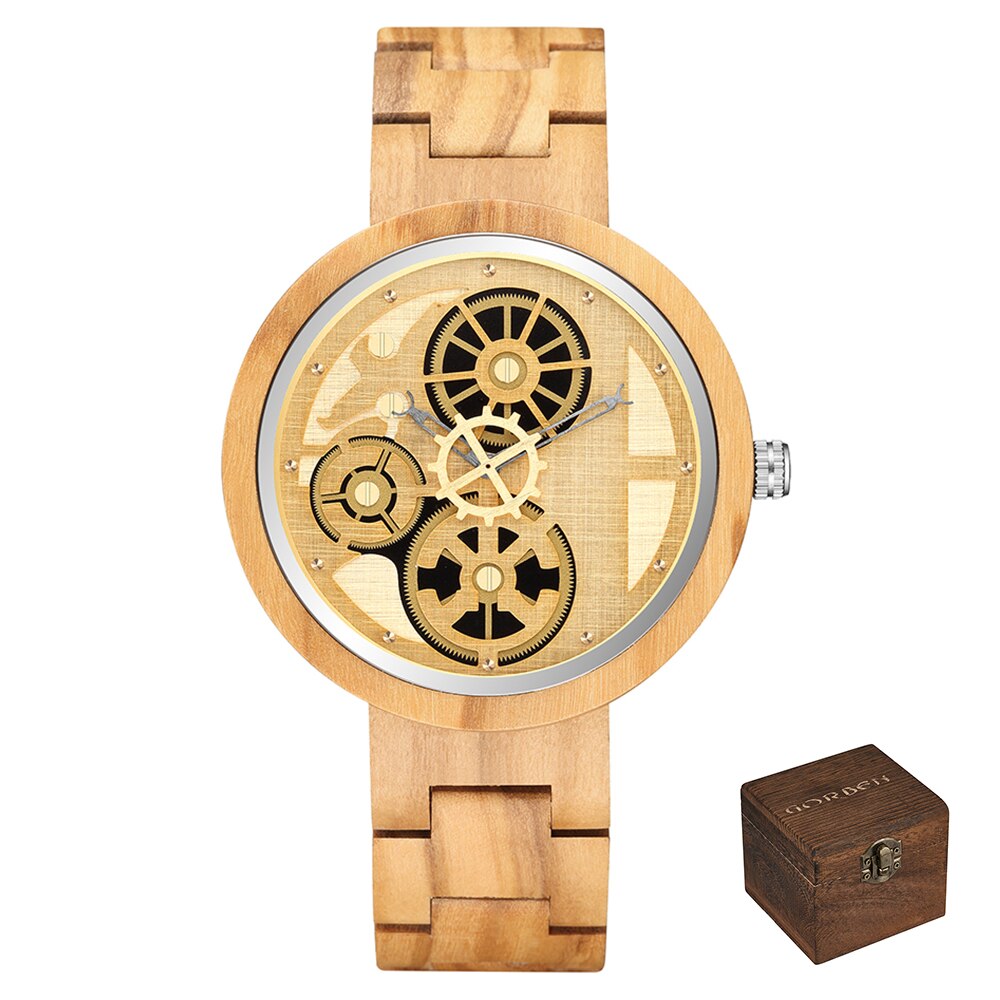 🕰️⌚️🎁 Reloj De Madera Wanlut para hombre, un impresionante cronógrafo De cuarzo con correa De Madera sólida. Su diseño creativo incorpora una única rueda De engranaje, que agrega un toque de ingenio y estilo a tu muñeca.