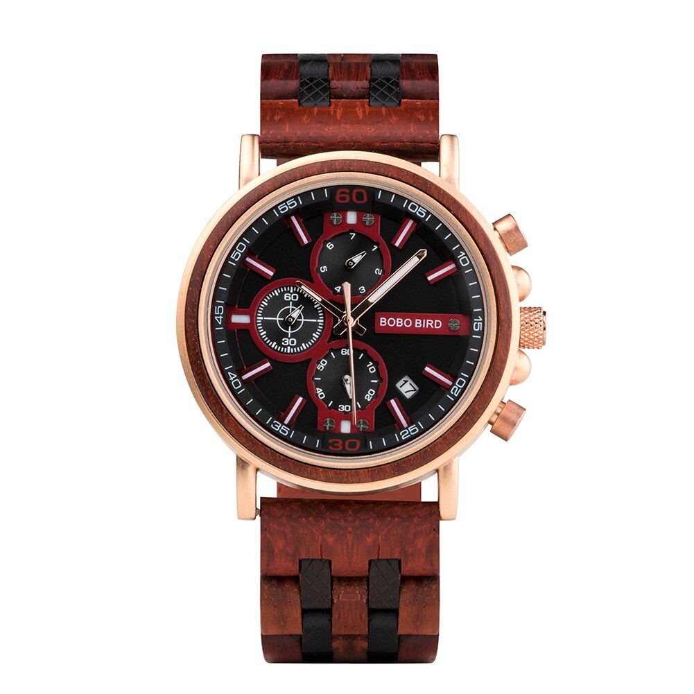 BOBOBIRD-reloj de pulsera luminoso de madera para hombre, cronógrafo masculino con caja de madera, V-S18