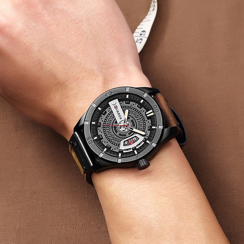 CURREN hombres relojes deportivos militares cuero. CAJA DE REGALO.