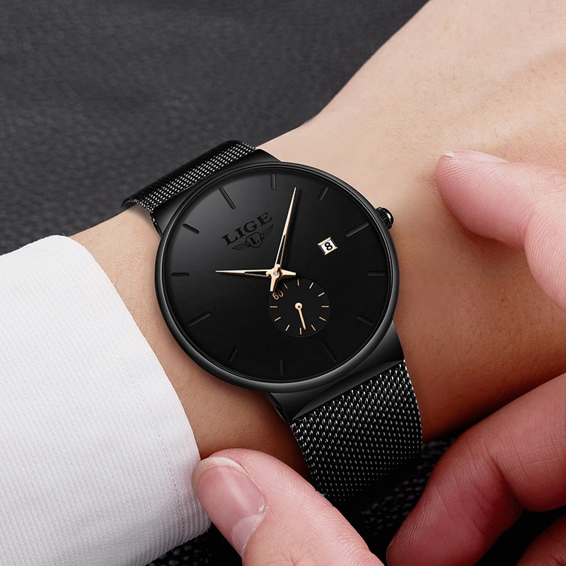 LIGE ⌚👨‍💼 Reloj ejecutivo de lujo para hombres 💼💎  Cronógrafo de cuarzo ultra delgado ⌚🔧💼  Ideal para regalo 🎁👔  Relojes de cuarzo 💎⌚