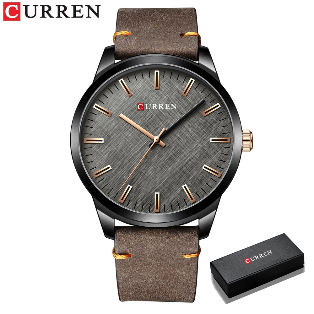 CURREN-Reloj de pulsera de cuarzo para hombre, cronógrafo clásico informal de cuero, color negro, sencillo. CON CAJA DE REGALO