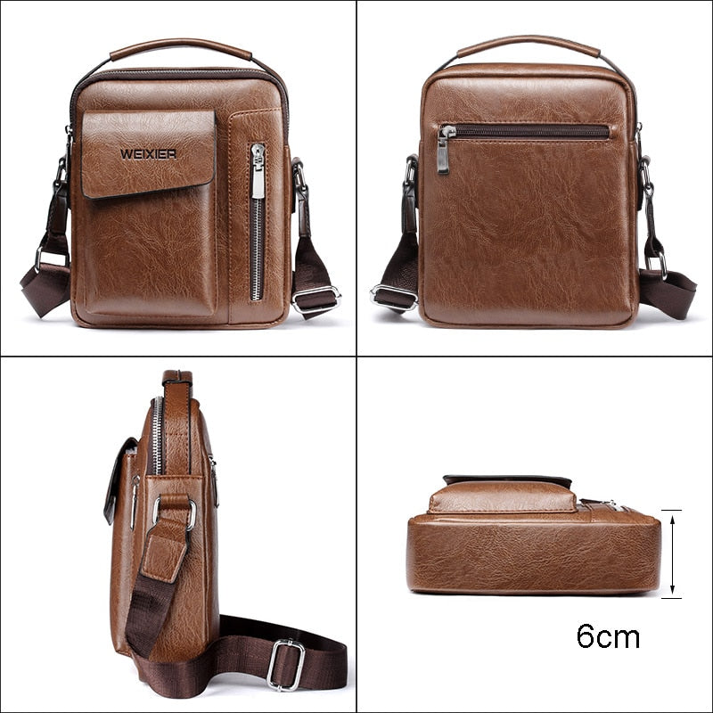 WEIXIER - Bolso de hombro multifunción para hombre, bandolera de cuero PU con amplia capacidad, bolso de mano versátil 🎒👜💼