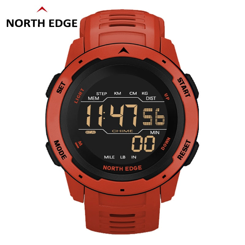 NORTH EDGE Men Digital Watch: Deportivo y resistente al agua 50M, con doble hora, podómetro y alarma. Reloj deportivo militar. ⌚💦🏃‍♂️🚀