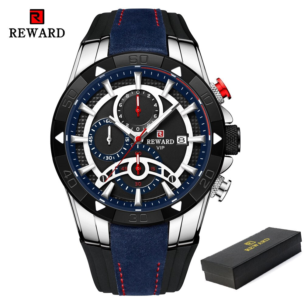 REWARD Fashion Blue Men Watches! ⌚️💦 Marca de lujo con cronógrafo, resistente al agua, y esfera grande. 💙🏆 Reloj de cuarzo deportivo para hombres, ¡novedad de 2023! 🆕👨‍🎤