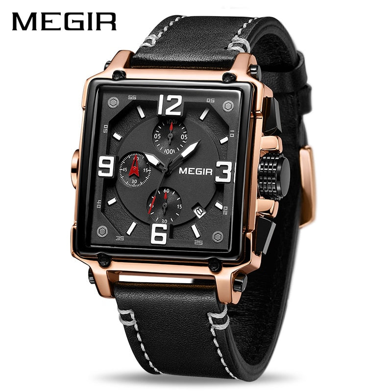 MEGIR reloj analgico con correa de cuero para hombre accesorio de pulsera de cuarzo resistente al agua con crongrafo complemento Masculino deportivo