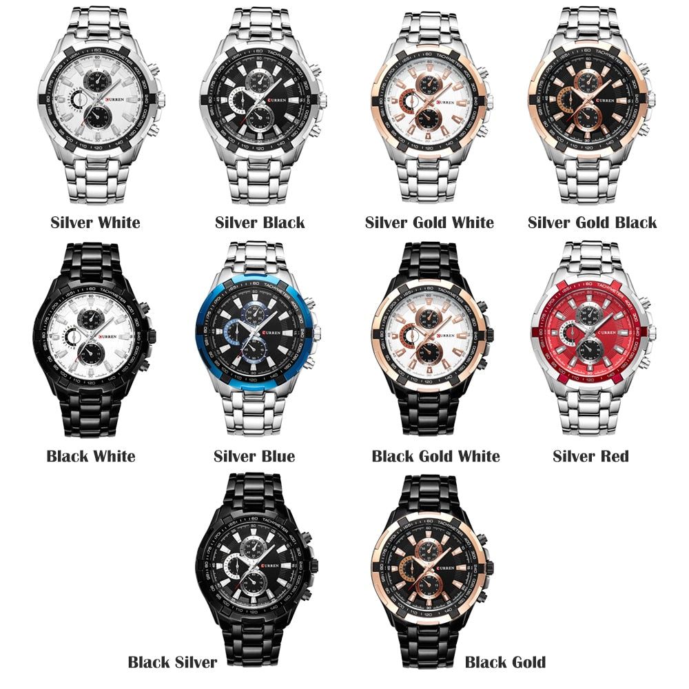 CURREN-reloj analógico de acero inoxidable para hombre, accesorio de pulsera de cuarzo resistente al agua con calendario, complemento masculino deportivo de marca de lujo con diseño militar, 8023