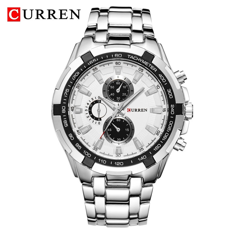CURREN-reloj analógico de acero inoxidable para hombre, accesorio de pulsera de cuarzo resistente al agua con calendario, complemento masculino deportivo de marca de lujo con diseño militar, 8023