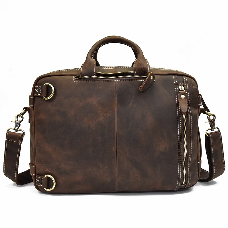 Crazy Horse Mochila De cuero genuino para ordenador porttil para hombre bolso de negocios de cuero de vaca de 3 capas