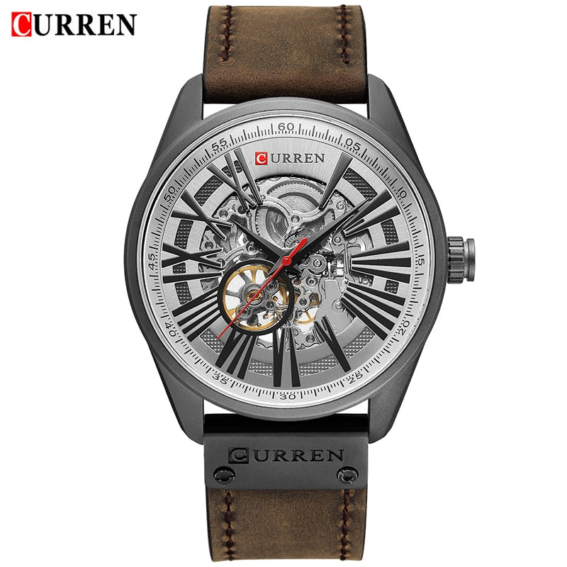 CURREN-reloj con mecanismo automático de Tourbillon para hombre, cronógrafo deportivo Masculino de cuero, con cuerda automática, nuevo
