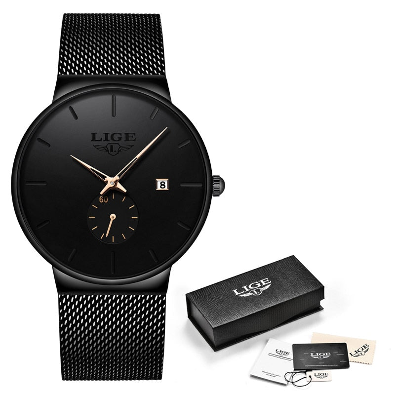 LIGE ⌚👨‍💼 Reloj ejecutivo de lujo para hombres 💼💎  Cronógrafo de cuarzo ultra delgado ⌚🔧💼  Ideal para regalo 🎁👔  Relojes de cuarzo 💎⌚