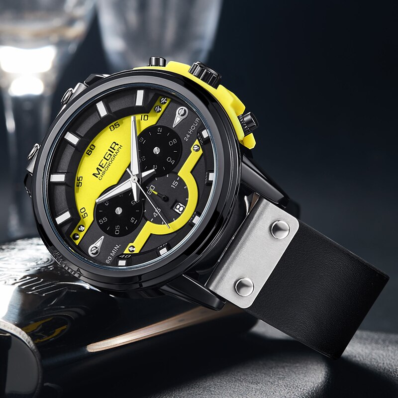 MEGIR-reloj deportivo de lujo para hombre, cronógrafo de pulsera de cuarzo y cuero, resistente al agua, nuevo, 2020