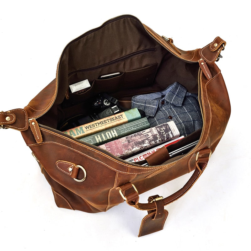 MAHEU-Bolso de viaje de cuero de vaca para hombre, bolsa grande de viaje con remaches, Crazy Horse, 100%