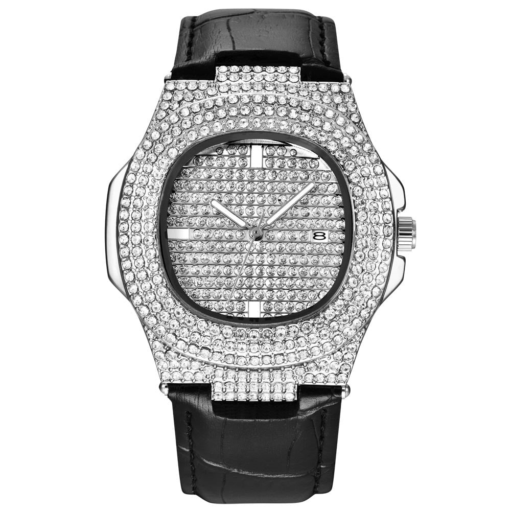 TOPGRILLZ con Incrustaciones en Cuadrante de Color Dorado, Estilo HIP HOP, Cuarzo y Acero Inoxidable con Micropave CZ. Reloj de Moda Relojio."
