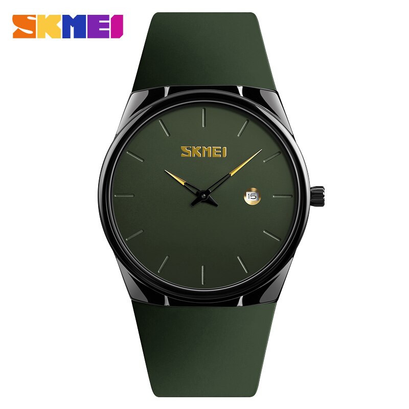 SKMEI para Hombres y Mujeres Reloj de moda con correa de PU resistente al agua y esfera pequeña en color verde militar. ¡Un reloj elegante y funcional para ambos!  VIENE CON CAJA⌚💧🌿