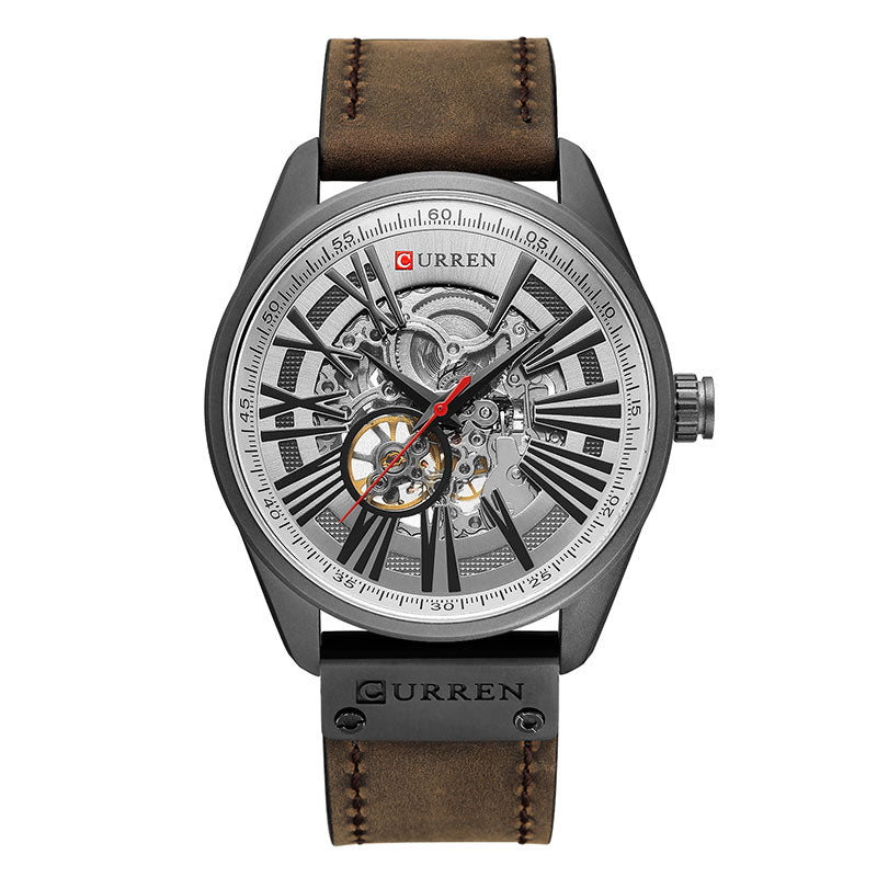 CURREN-reloj con mecanismo automático de Tourbillon para hombre, cronógrafo deportivo Masculino de cuero, con cuerda automática, nuevo