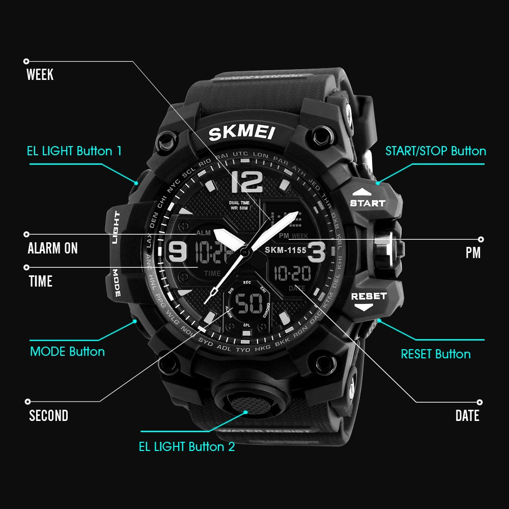 SKMEI - Relojes digitales deportivos para hombres, a la moda, resistentes al agua y a los golpes. Relojes de pulsera electrónicos militares para hombres. ⌚💦💥