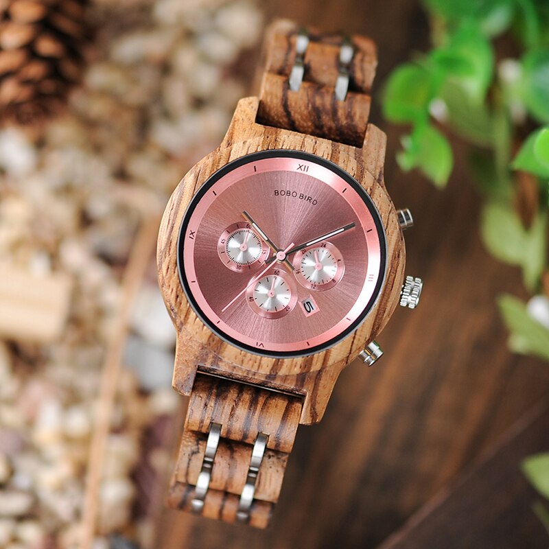 BOBO BIRD-Reloj de madera para hombre y mujer